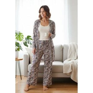 Retreat Womens Knit Pajama Lounge 2 Piece Set‎ Sz XL Robe & Sz L Pants Butterfly